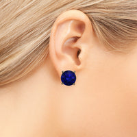 Timeless Classic Crystal Stud Earrings With Hypoallergenic Sterling Silver Post Backs, 12mm (Royal Sapphire Blue Gold Tone)