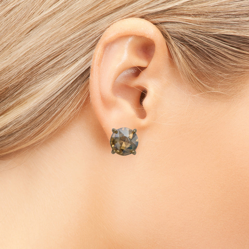 Timeless Classic Crystal Stud Earrings With Hypoallergenic Sterling Silver Post Backs, 12mm (Light AB Topaz Gold Tone)