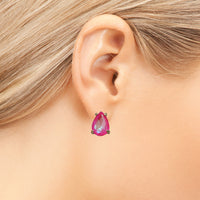 Timeless Classic Colorful AB Crystal Teardrop Stud Earrings With Hypoallergenic Sterling Silver Post Backs, 0.55" (Neon Fuchsia Pink Gold Tone)