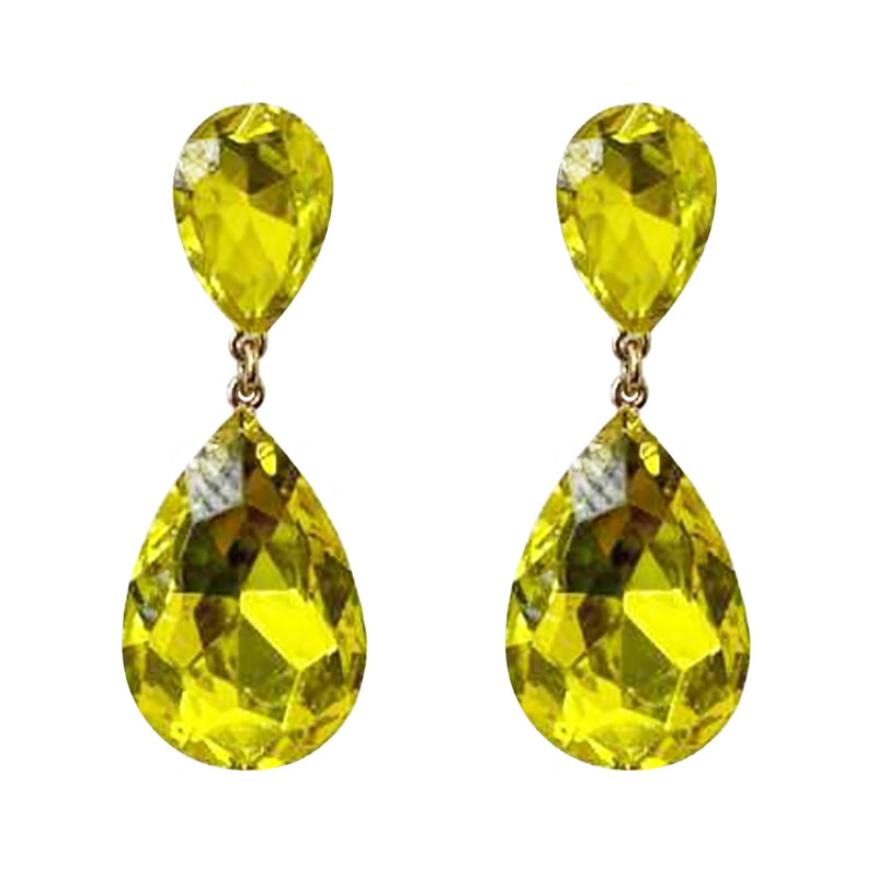 Rosemarie Collections Women's Double Teardrop Glass Crystal Statement Post Drop Dangle Earrings, 2" (Yellow Crystal Gold Tone)