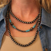 Stunning Multistrand Western Style Navajo Pearl Draping Strands With Turjquoise Blue Howlite Stone Bead Detail Necklace, 16"+3" Extender