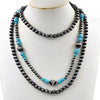 Stunning Multistrand Western Style Navajo Pearl Draping Strands With Turjquoise Blue Howlite Stone Bead Detail Necklace, 16"+3" Extender