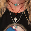 Cowgirl Chic Turquoise Blue Howlite Stone Star Charm Silver Tone Cactus And Moon Pendants On Western Style Vegan Suede Multistrand Necklace, 14"+3" Extender