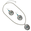 Women’s Cowgirl Chic Western Style Turquoise Howlite Stone Concho Pendant Necklace Dangle Earrings Set, 16"+3" Extender