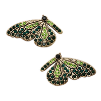 Stunning Gold Tone Butterflies With Glittering Crystal Rhinestone Wings Post Back Earrings, 1.5" (Emerald And Peridot Greens)