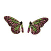 Stunning Gold Tone Butterflies With Glittering Crystal Rhinestone Wings Post Back Earrings, 1.5" (Fuchsia Light Pink And Green)