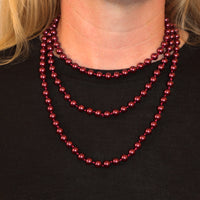 Stunning Simulated Pearl Knotted Long Endless Strand Necklace (60", Burgundy, 8mm)