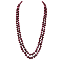 Stunning Simulated Pearl Knotted Long Endless Strand Necklace (60", Burgundy, 8mm)