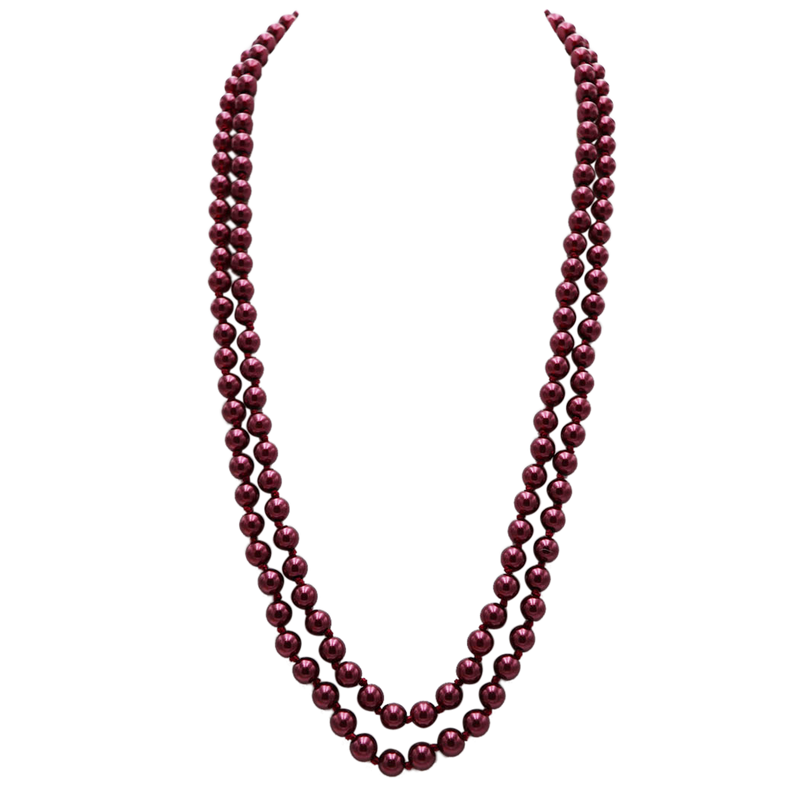 Stunning Simulated Pearl Knotted Long Endless Strand Necklace (60", Burgundy, 8mm)