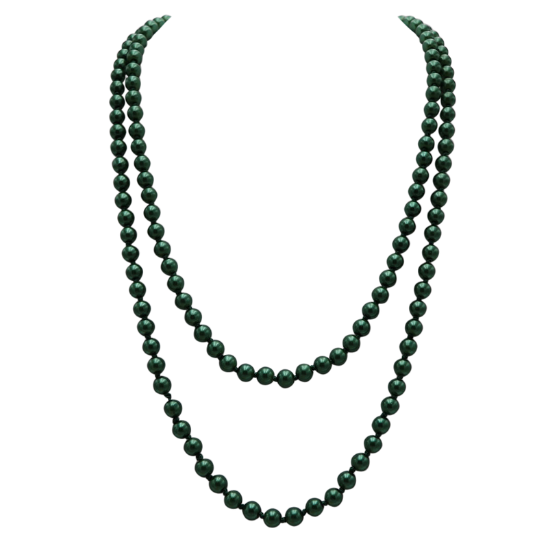 Stunning Simulated Pearl Knotted Long Endless Strand Necklace (60", Green, 8mm)