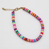 Whimsical Anklet Of Colorful Rainbow Fimo Rubber Rings Statement Ankle Bracelet, 8"+1" Extender