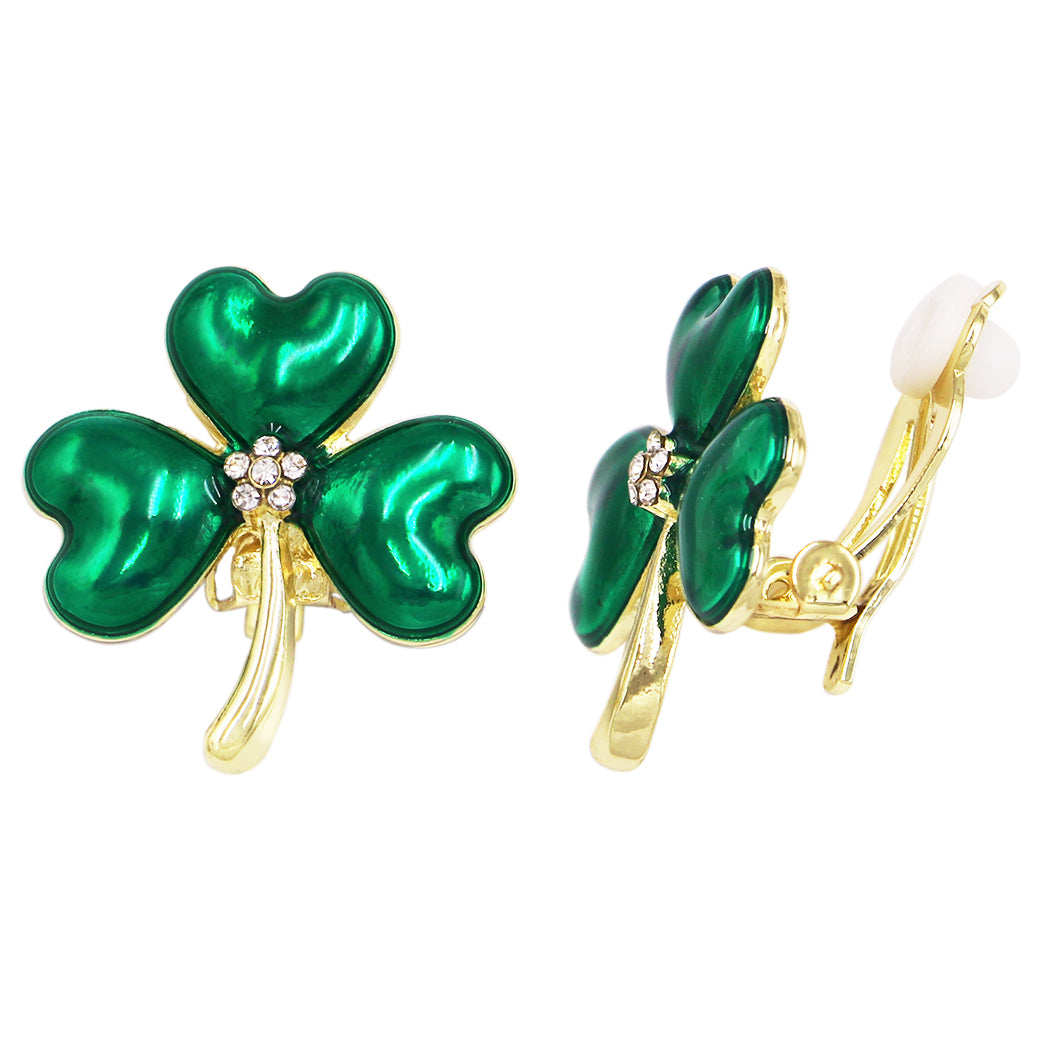 Lucky Shamrock 3 Leaf Clover St Patrick's Day Enamel With Crystal