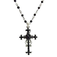 Stunning Vintage Vibes Crystal Rhinestone Christian Cross Pendant Necklace Earrings Set, 18"+3" Extender (Jet Black Crystal Hematite Tone)