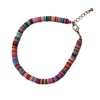 Whimsical Anklet Of Colorful Rainbow Fimo Rubber Rings Statement Ankle Bracelet, 8"+1" Extender