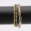 Stunning Faceted Crystal Metal Bead And Oblong Link Chain Stacking Stretch Bracelets Set of 3, 7" (Black Crystal)