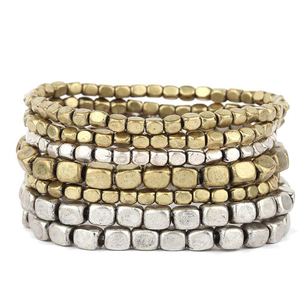 Multi Rosemarie Bangle Nugget Statement Bracelet – Chunky Stacking Collections Stretch Strand