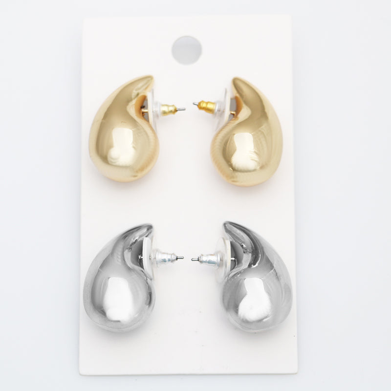 Women's Chic Dipped Chunky Drops Hypoallergenic Post Back Earrings (Small Set Of 2 Gold And Silver, 1.25")