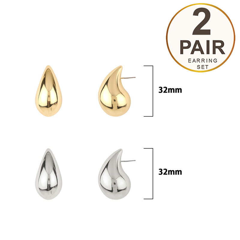 Women's Chic Dipped Chunky Drops Hypoallergenic Post Back Earrings (Small Set Of 2 Gold And Silver, 1.25")