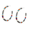 Chic Western Style Side Silhouette Metallic Pearl And Bead Hoop Earrings, 2.5" (Metallic Silver With Multicolored Beads)