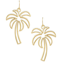 Fun Gold Tone Palm Tree Outline Dangle Earrings, 2"