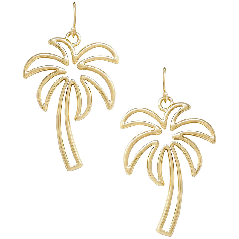 Fun Gold Tone Palm Tree Outline Dangle Earrings, 2"