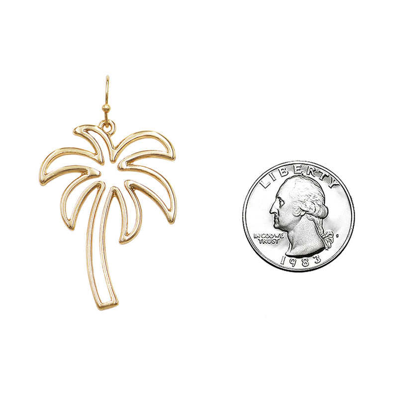 Fun Gold Tone Palm Tree Outline Dangle Earrings, 2"