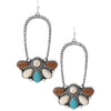 Chic Western Style Burnished Silver Tone Textured Rope With Semi Precious Howlite Stone Earrings, 2.62" (Brown Turquoise And Natural White)