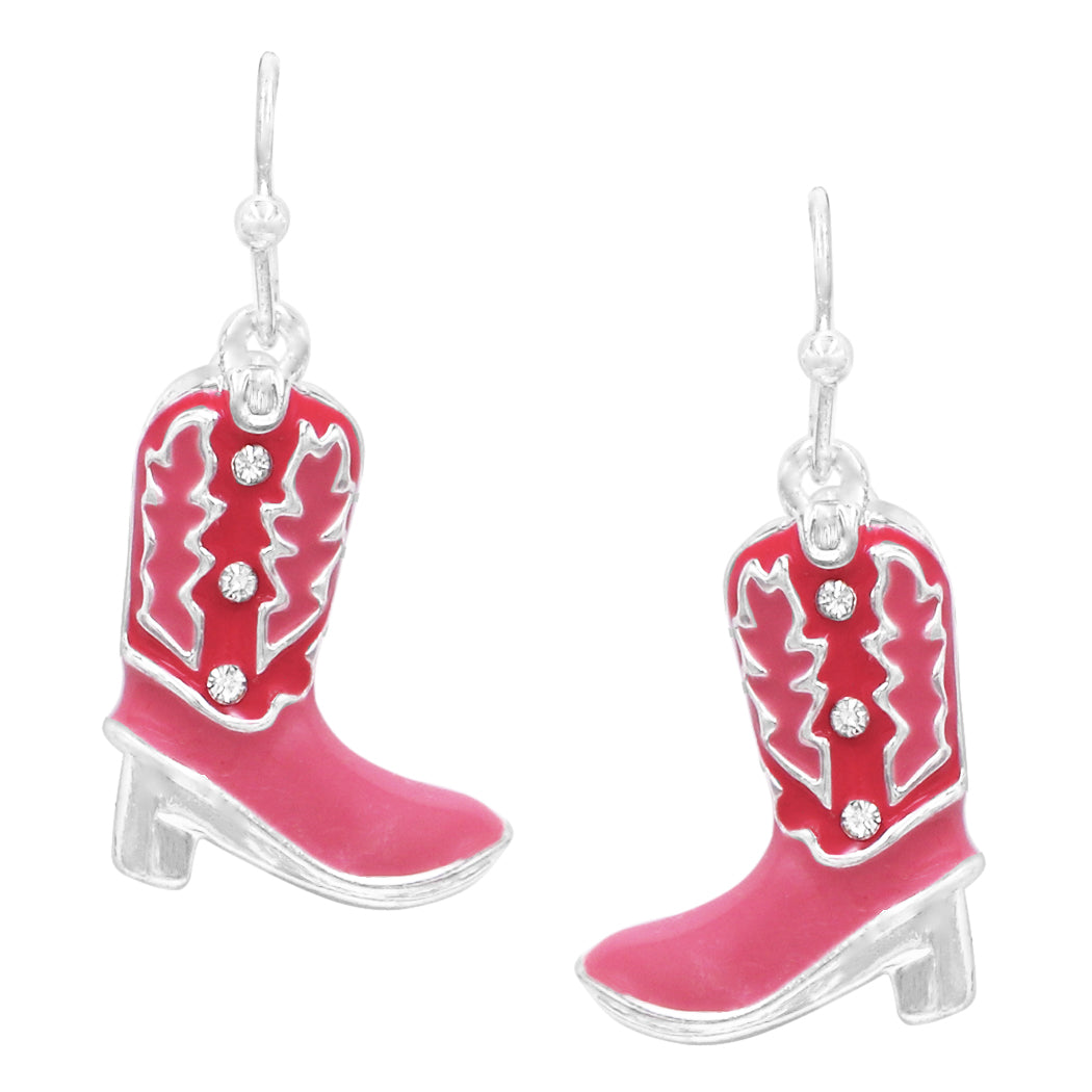 Cowboy boot fashion earrings silver