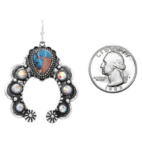 Women's Cowgirl Chic AB Crystal Rhinestones And Turquoise Blue Howlite Stone Squash Blossom Western Jewelry Pieces (Dangle Earrings, 1.75")