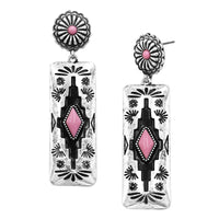 Women's Cowgirl Chic Western Semi Precious Howlite Stone Bar Jewelry (Pink Howlite Aztec Pattern Earrings, 2.5")