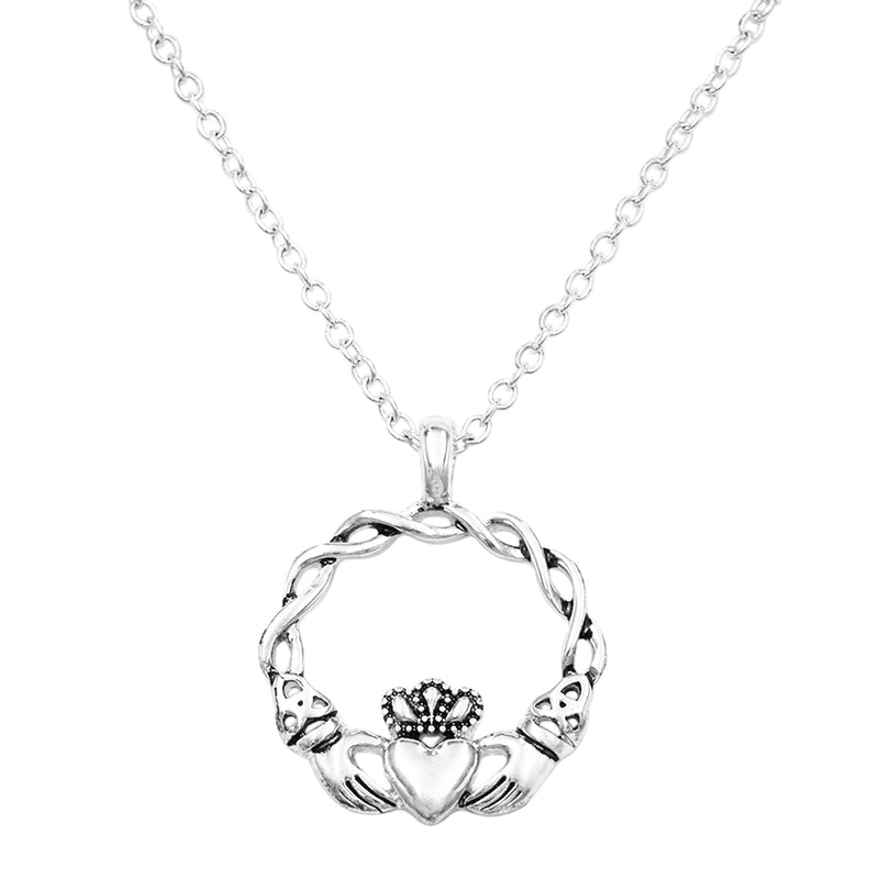 Silver Tone St Patrick's Day Irish Claddagh Jewelry, 18"+3" Extender (Pendant Necklace, 18"+3" Extender)