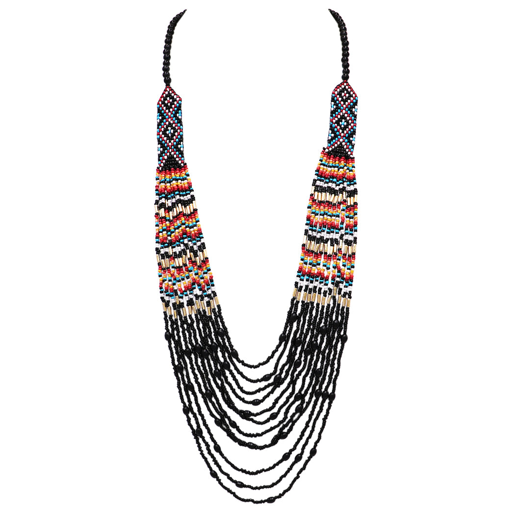 Colorful Peyote Stitch Style Multi-Strand Seed Bead Statement Long Bohemian  Necklace, 30