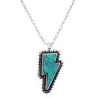 Western Style Lightning Bolt With Colorful Semi Precious Natural Howlite Stone Pendant Necklace, 18"+3" Extender (Turquoise Blue Stone)