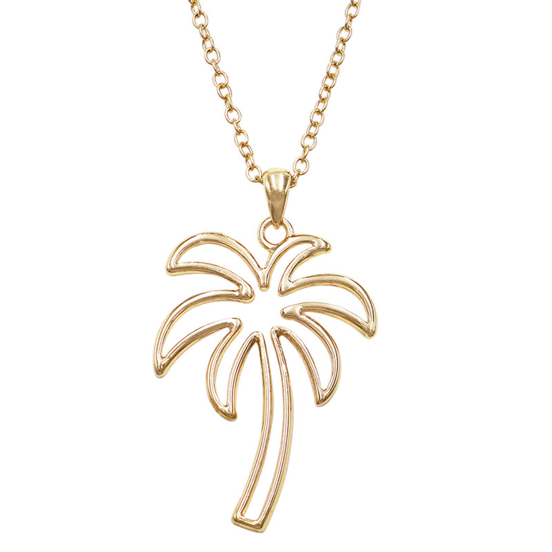 Fun Gold Tone Palm Tree Outline Pendant Necklace, 18"+3" Extender