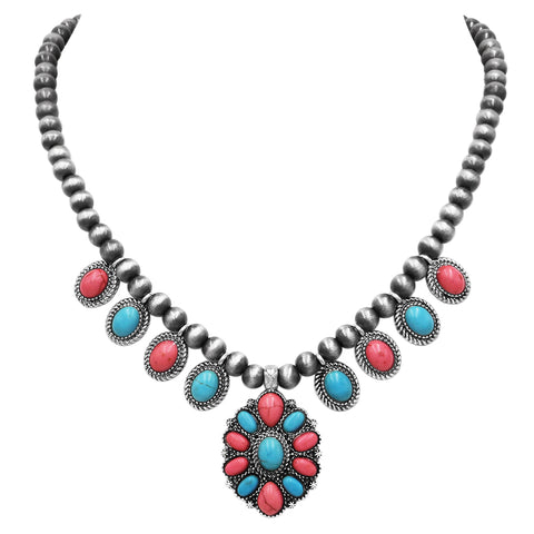 Western Style Semi Precious Howlite Stone Squash Blossom Pendant Neckl –  Rosemarie Collections