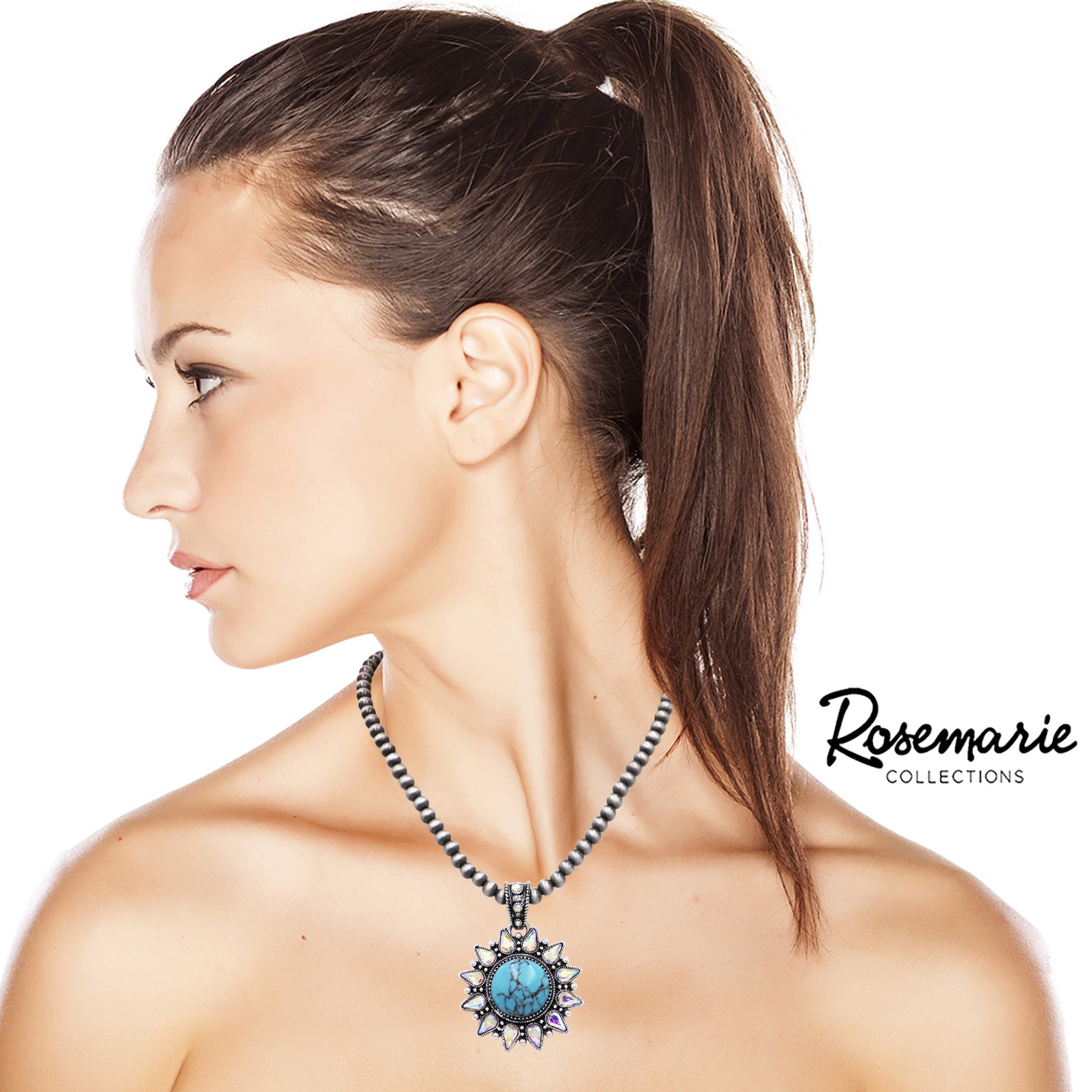 Turquoise 'cowboy' deals medallion choker. 16