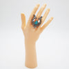 Statement Size Western Squash Blossom Semi Precious Turquoise Howlite Stone Stretch Cocktail Ring