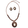 Women's Cowgirl Chic Western Style Statement Concho Howlite Stone Pendant Necklace Earrings Set, 18"-21" with 3" Extender (Natural White Howlite Copper Tone)