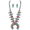 Statement Western Howlite Squash Blossom Necklace Earrings Set, 27"-30" with 3" Extension (Multicolored)