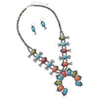 Statement Western Howlite Squash Blossom Necklace Earrings Set, 27"-30" with 3" Extension (Multicolored)