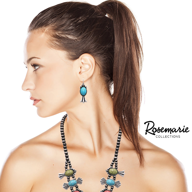 Statement Western Howlite Squash Blossom Necklace Earrings Set, 27"-30" with 3" Extension (Multicolored)