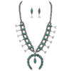 Colorful Natural Semi Precious Howlite Stone Statement Western Squash Blossom Necklace Earrings Set, 24"+3" Extension (Turquoise Blue)