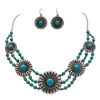 Cowgirl Chic Natural Howlite Stone Center Concho Western Jewelry Gift Set (5 Conchos Turquoise 3 Row Beads Necklace Earrings Set, 18"+3" Extender)