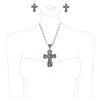 Rosemarie's Religious Gifts Women's Western Style Burnished Silver Tone Statement Christian Cross With Colorful Howlite Stones Necklace Earrings Gift Set, 18+3" Extender