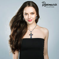 Rosemarie's Religious Gifts Women's Western Style Burnished Silver Tone Statement Christian Cross With Colorful Howlite Stones Necklace Earrings Gift Set, 18+3" Extender