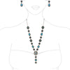 Stunning Vintage Western Style Conchos And Semi Precious Howlite Stone Y-Drop Necklace Earring Gift Set, 22"+3" Extender (Turquoise Blue)