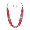 Women's Stunning Western Navajo Pearls Draping With Fuchsia Pink Howlite Stone Beads Multistrand Necklace Earrings Set, 30"+3" Extender