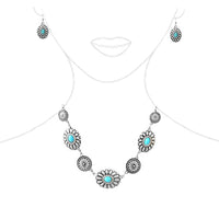 Women's Cowgirl Chic Natural Howlite Stone Center Concho Western Jewelry Gift Set (Turquoise Burnished Silver Tone Necklace And Earrings, 18"+3" Extension)