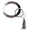 Stunning Wristlet Leopard Print Bangle Bracelet Key Chain Ring Clip Holder, 3" Inside Diameter (Black Silver White Ombre/Silver Tone)