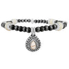 Dainty Western Howlite Stone Concho Charm On 4mm Metallic Pearl Stretch Bracelet, 6.5" (Natural White Howlite Stones)